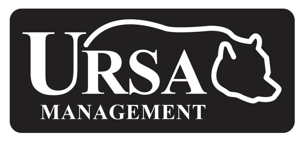 Ursa Management logo featuring the word "URSA" with a bear outline above, and "MANAGEMENT" below, all on a black background.
